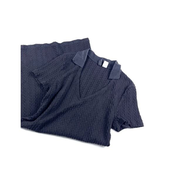 H&M Black Cable Knit V Neck Polo Bodycon Dress - Picture 3 of 5